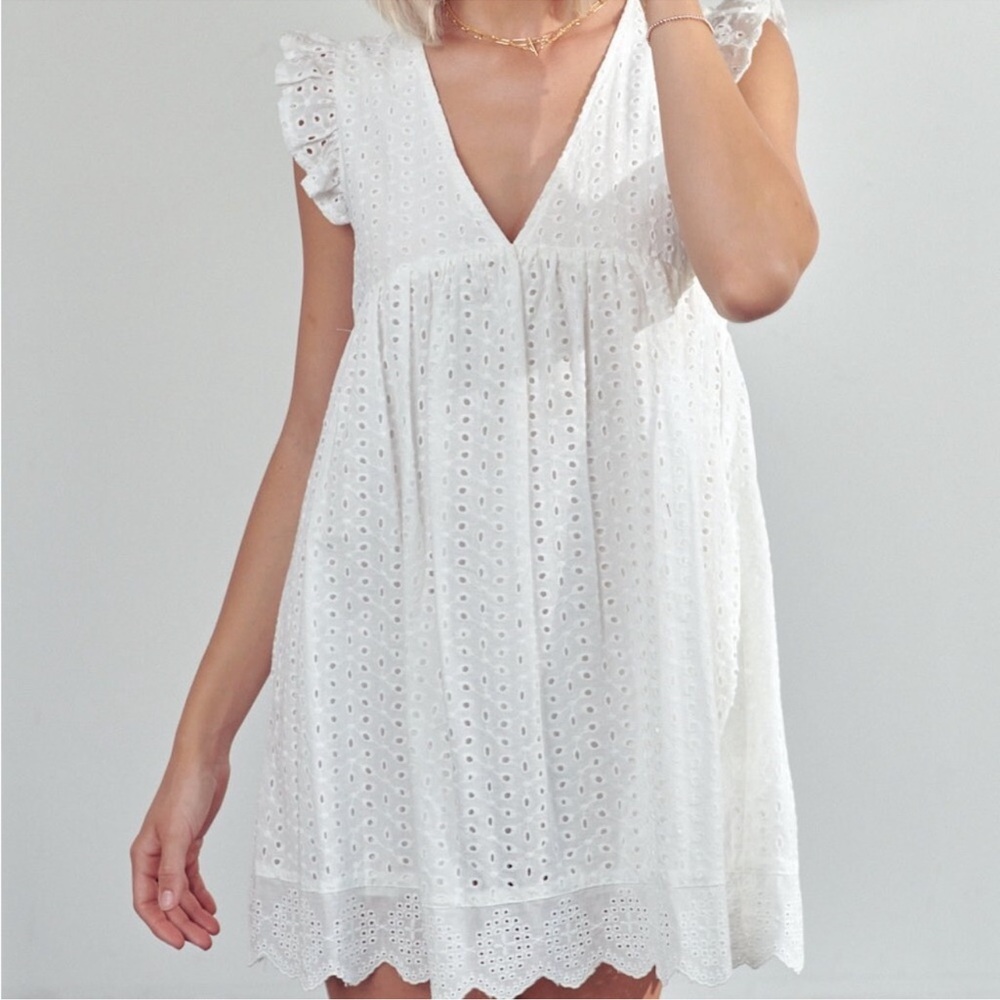 Mustard Seed Sm White Eyelet Babydoll Dress Feminine Bridal Cottagecore Summer
